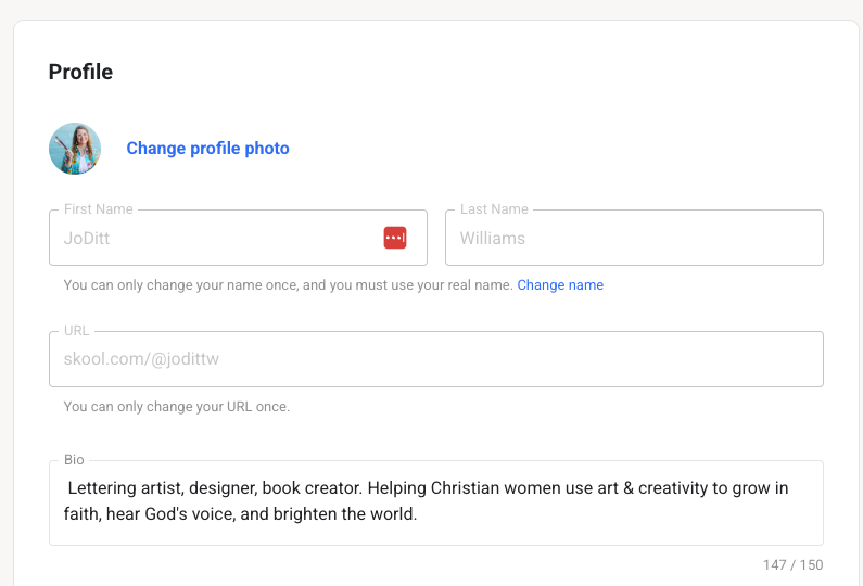 screenshot of skool profile